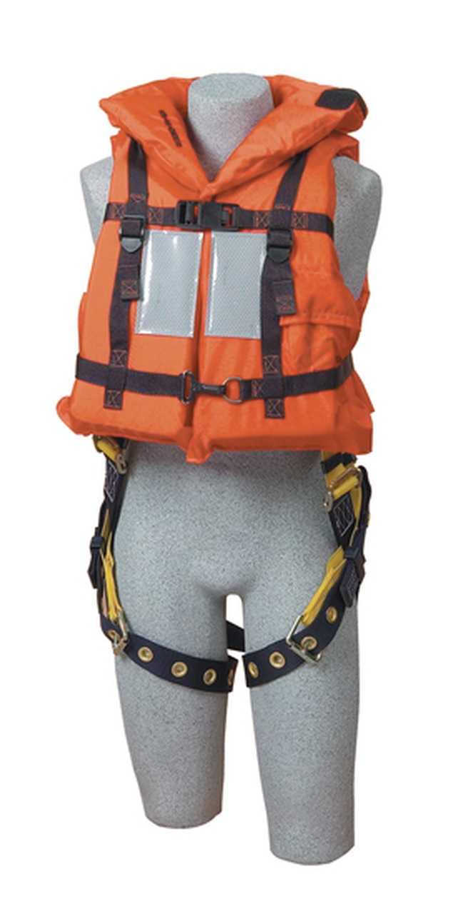 LIFE VEST, ORANGE, FOR USE W/ HARNESS.