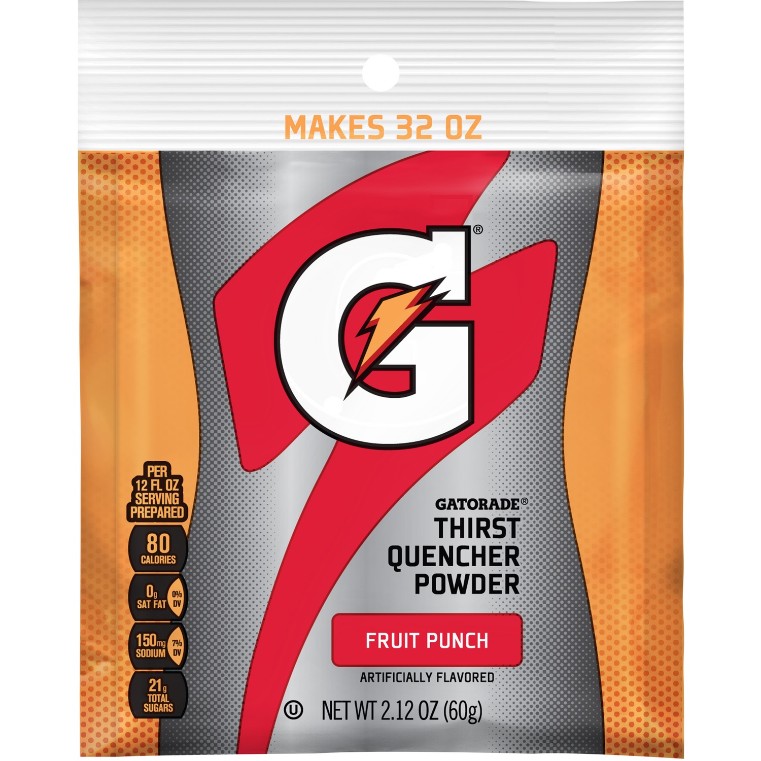 GATORADE, INSTANT POWDER, FRUIT PUNCH, 2.12OZ PACK, 32OZ YIELD, 144/CS
